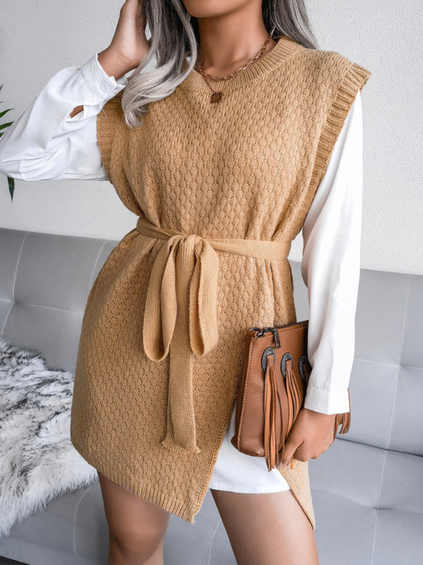 BerryBetty - Women's casual belt vest wool skirt knitted sweater dress