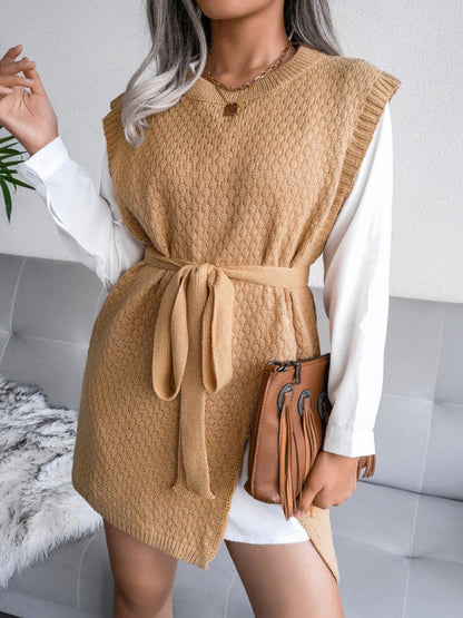 BerryBetty - Women's casual belt vest wool skirt knitted sweater dress