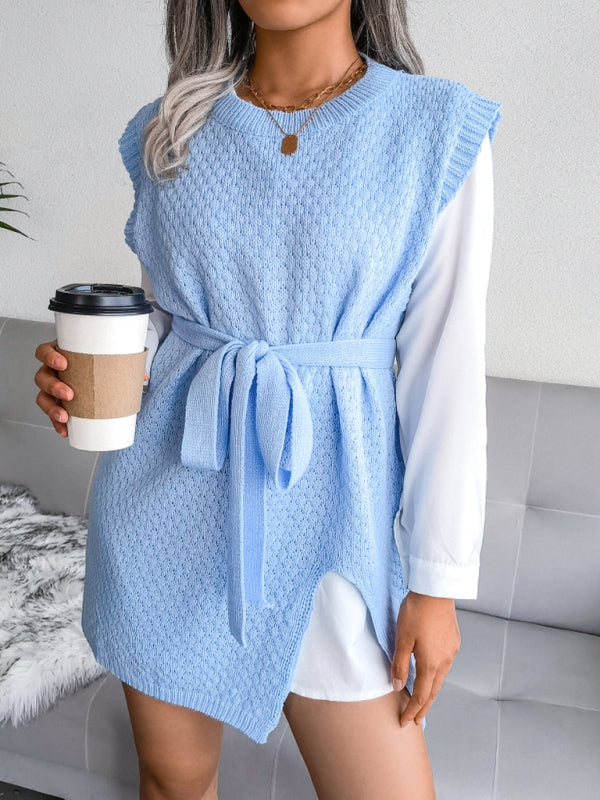BerryBetty - Women's casual belt vest wool skirt knitted sweater dress