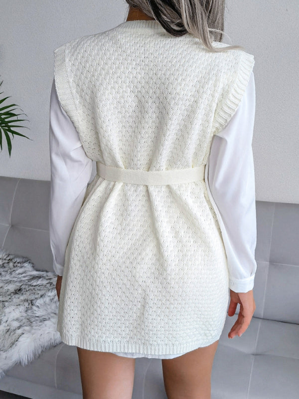 BerryBetty - Women's casual belt vest wool skirt knitted sweater dress