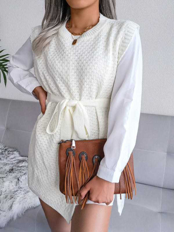 BerryBetty - Women's casual belt vest wool skirt knitted sweater dress