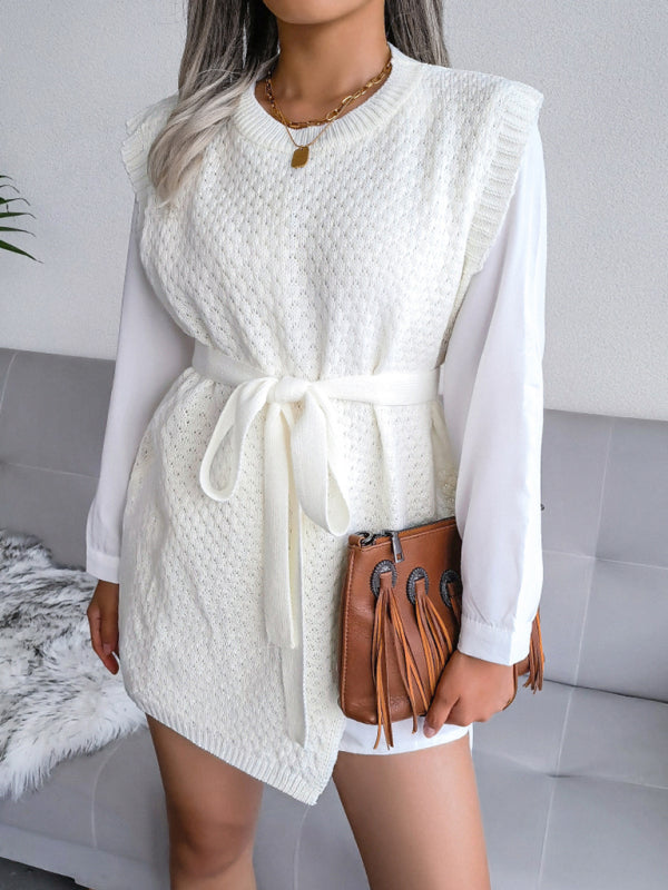 BerryBetty - Women's casual belt vest wool skirt knitted sweater dress