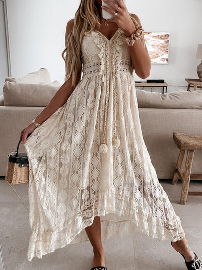 BerryBetty - Women's solid elegant Lace Slip Dress