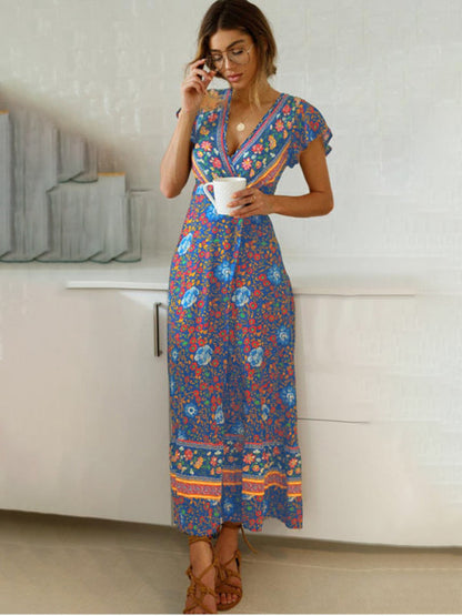 BerryBetty - Women's Bohemian Print Wrap Maxi Dress