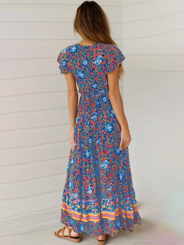 BerryBetty - Women's Bohemian Print Wrap Maxi Dress