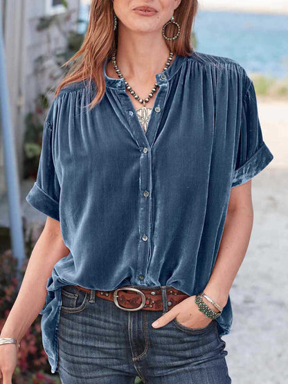 BerryBetty - Women's Plush Velvet Button-up Shirt