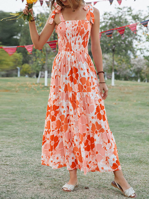 BerryBetty - Women's Sling Floral Resort Long Dress