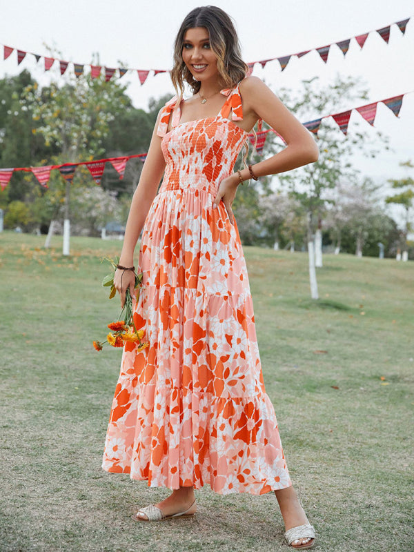 BerryBetty - Women's Sling Floral Resort Long Dress