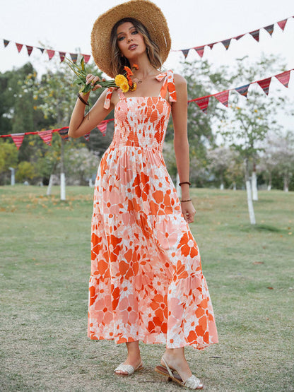 BerryBetty - Women's Sling Floral Resort Long Dress