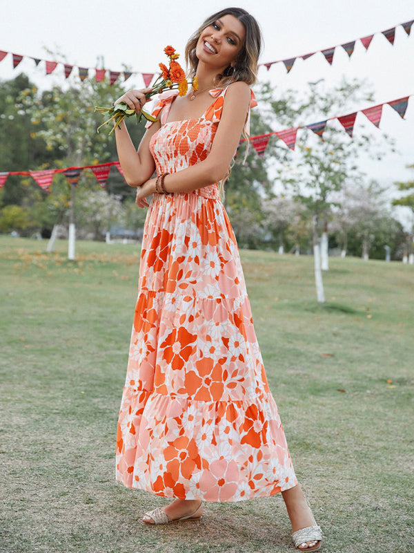 BerryBetty - Women's Sling Floral Resort Long Dress