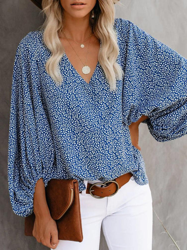 Women's Floral Long Sleeve Blouse, womens shirts Blue clothes long sleeve shirt long sleeve shirts long sleeve top long sleeve tops top tops Tops/Blouses