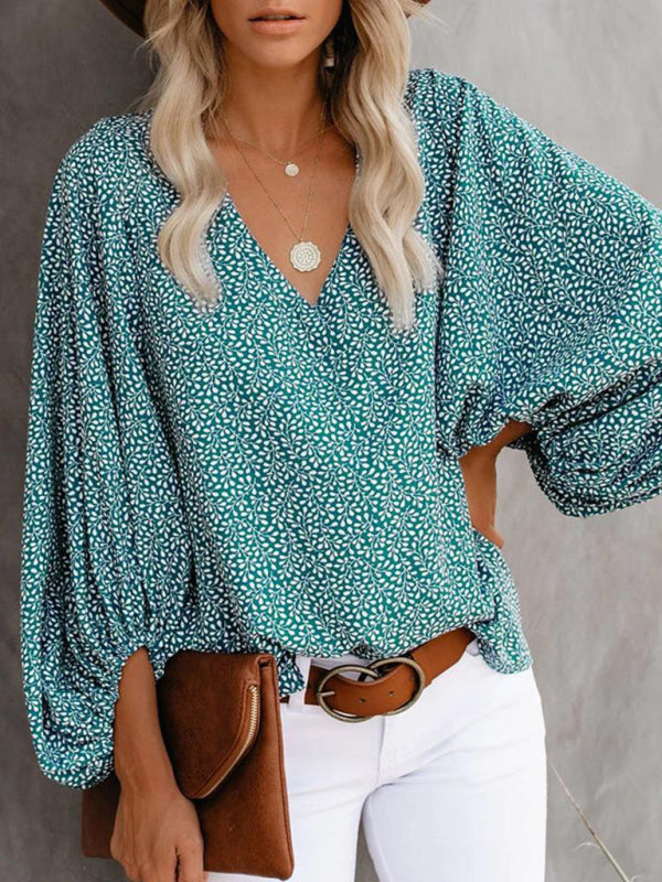 Women's Floral Long Sleeve Blouse, womens shirts Green clothes long sleeve shirt long sleeve shirts long sleeve top long sleeve tops top tops Tops/Blouses