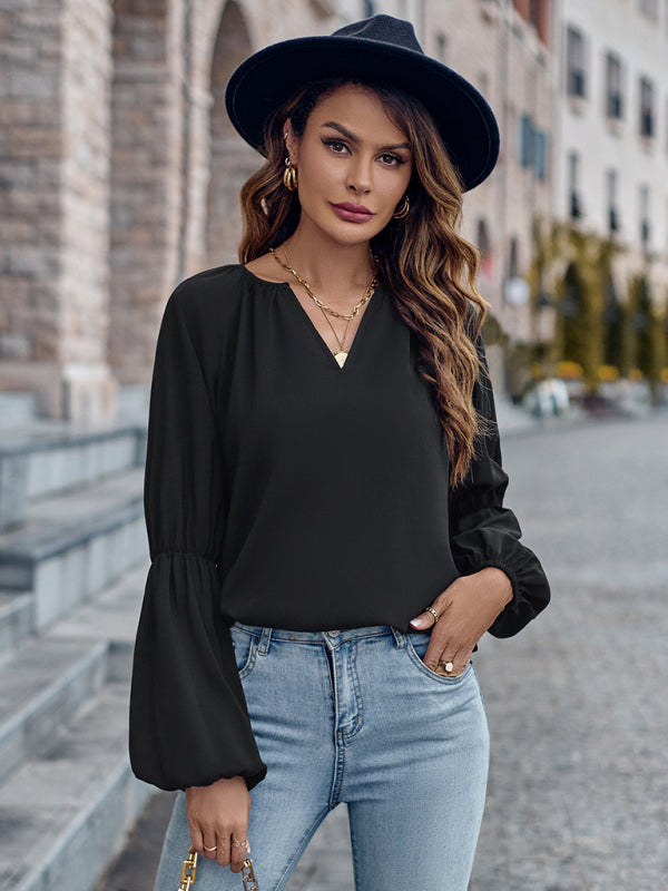 BerryBetty - V-neck loose casual autumn and winter women's tops