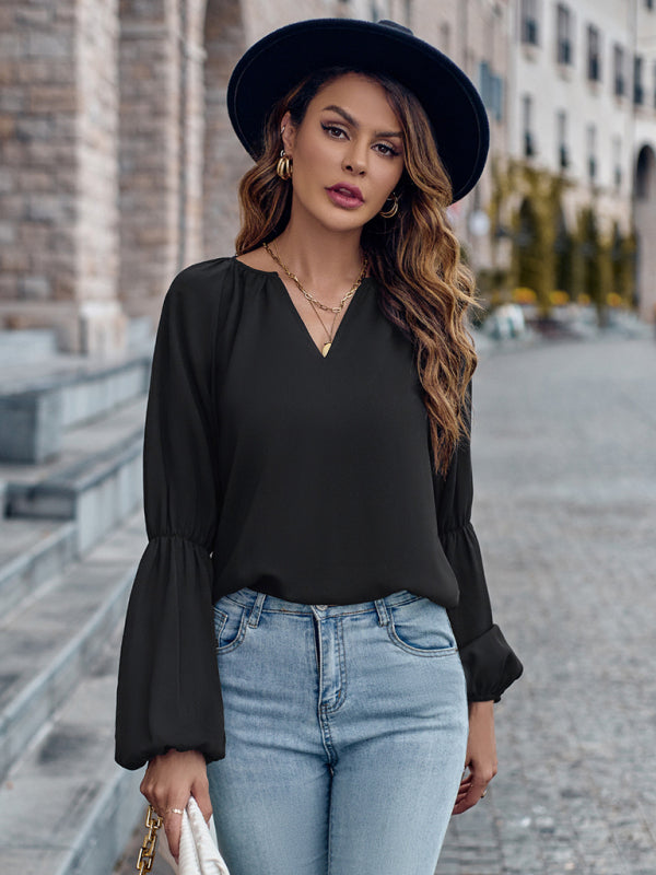 BerryBetty - V-neck loose casual autumn and winter women's tops