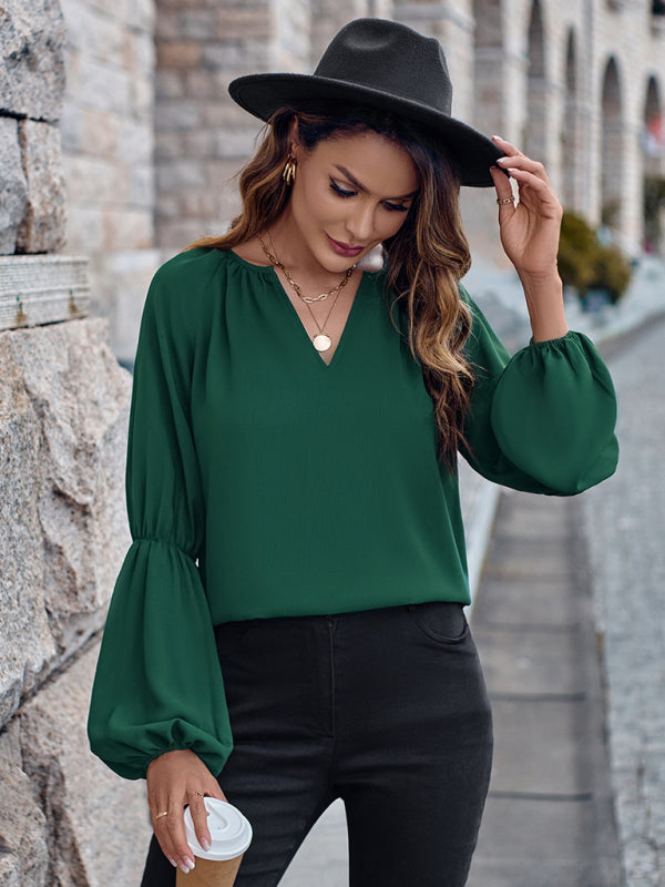 BerryBetty - V-neck loose casual autumn and winter women's tops