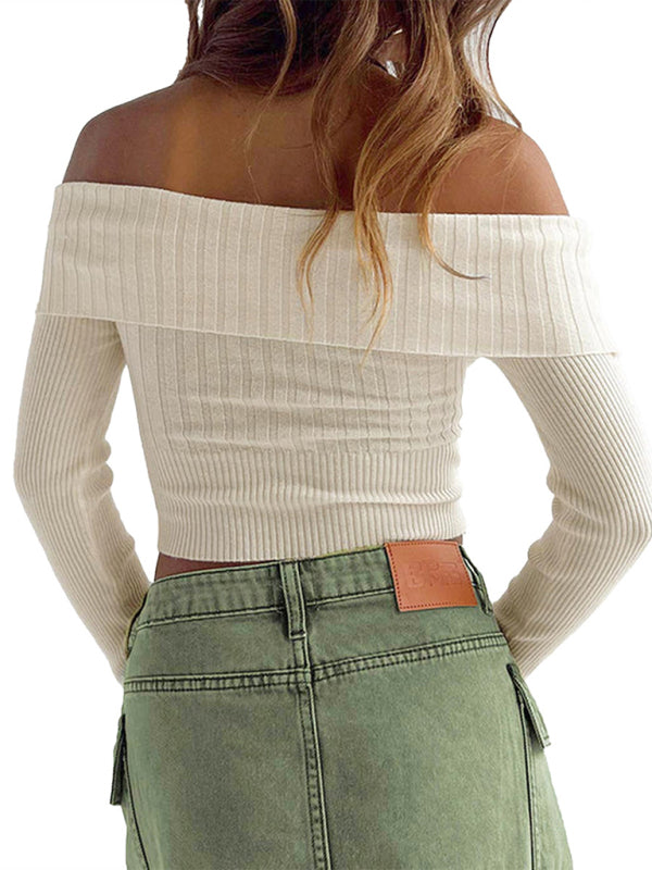 BerryBetty - New sexy hot girl one-line collar long-sleeved sweater