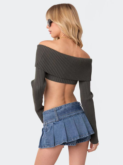BerryBetty - Crop Sweater Comfortable and sexy Crop top Sweater Top woolen chest-wrapped long-sleeved sweater