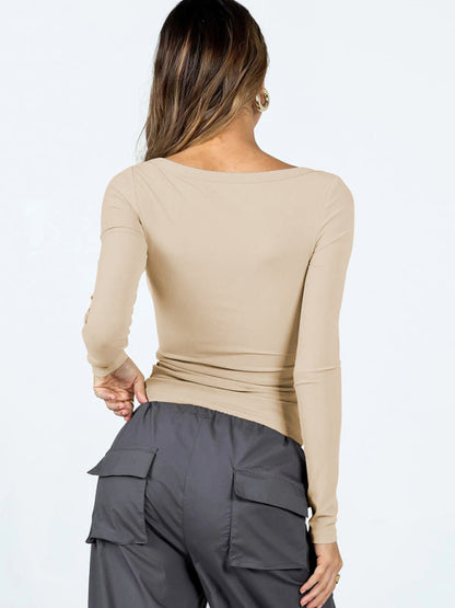 BerryBetty - Feminine U-neck tight casual long-sleeved knitted top