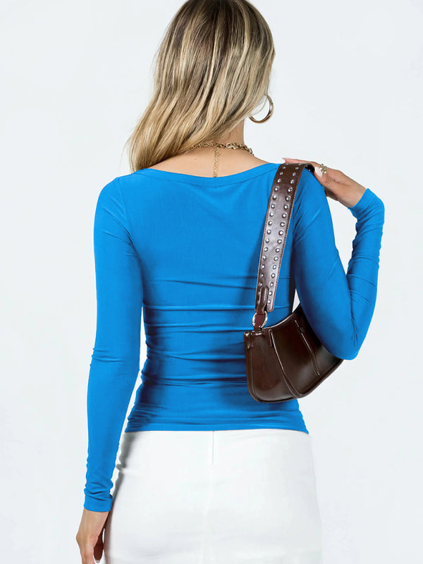 BerryBetty - Feminine U-neck tight casual long-sleeved knitted top