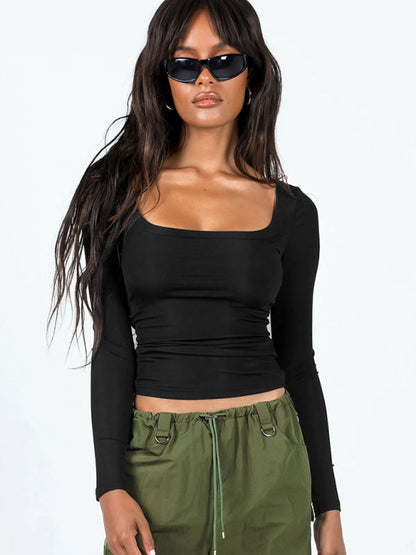 BerryBetty - Feminine U-neck tight casual long-sleeved knitted top