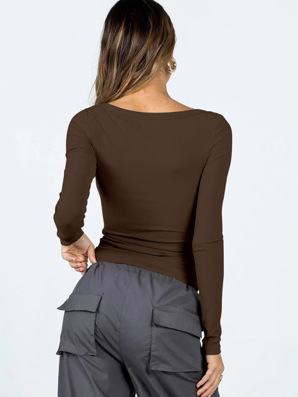 BerryBetty - Feminine U-neck tight casual long-sleeved knitted top