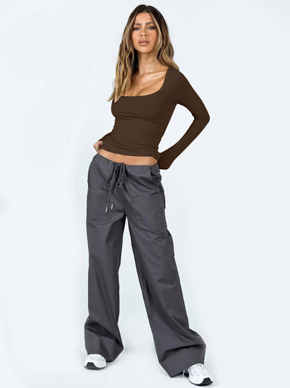 BerryBetty - Feminine U-neck tight casual long-sleeved knitted top