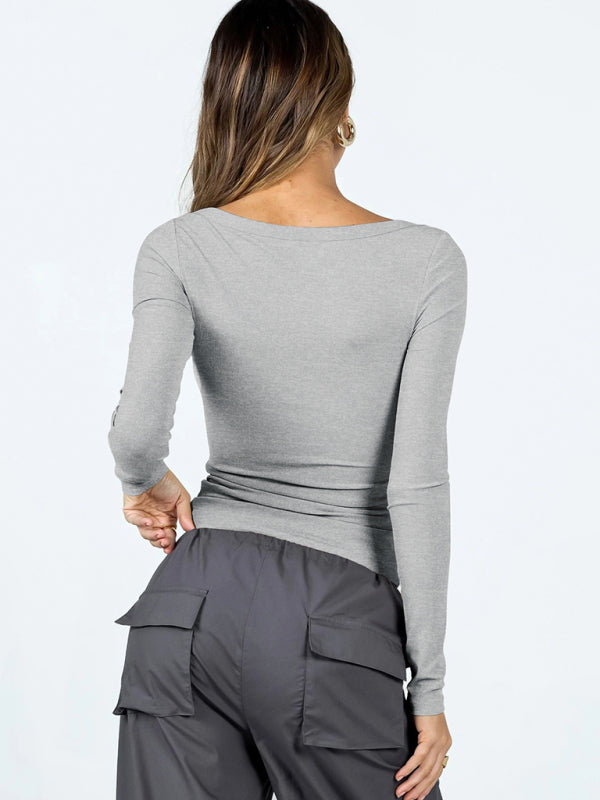 BerryBetty - Feminine U-neck tight casual long-sleeved knitted top