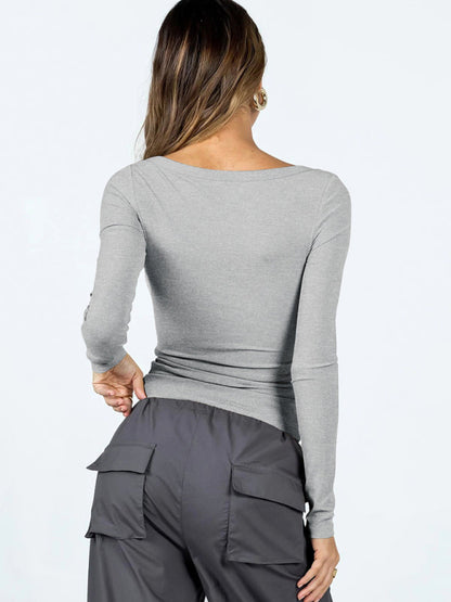 BerryBetty - Feminine U-neck tight casual long-sleeved knitted top
