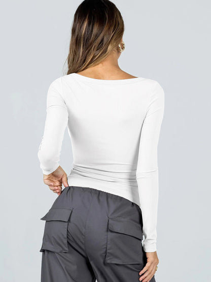 BerryBetty - Feminine U-neck tight casual long-sleeved knitted top