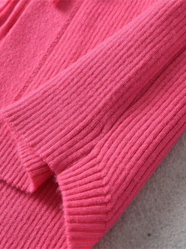 BerryBetty - Women's new style French rose large lapel scarf knitted Crop cardigan