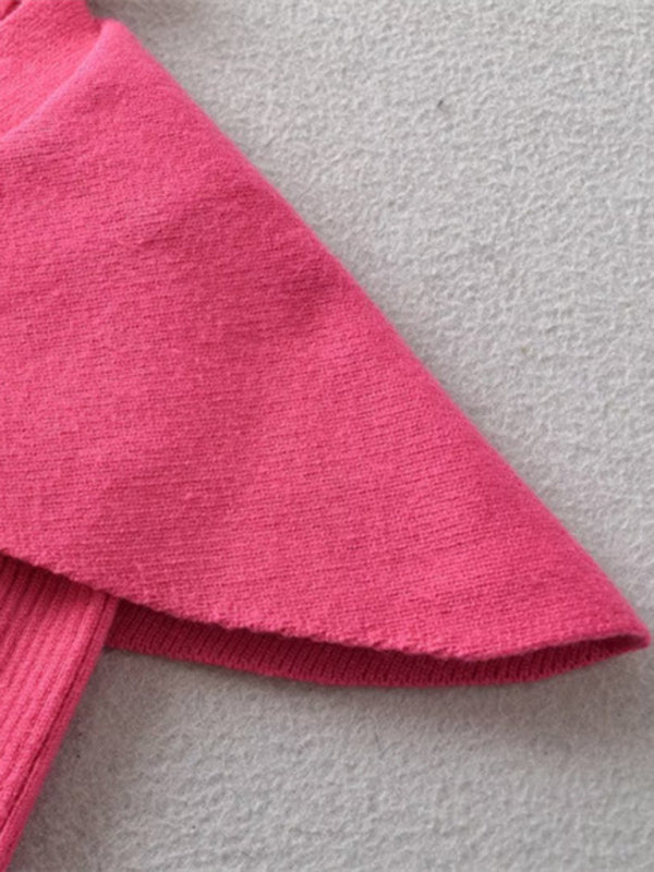 BerryBetty - Women's new style French rose large lapel scarf knitted Crop cardigan
