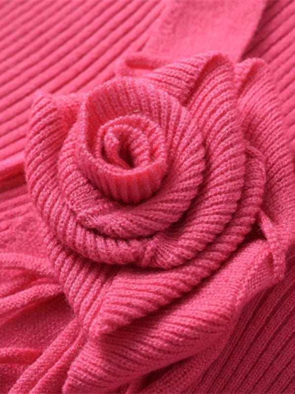 BerryBetty - Women's new style French rose large lapel scarf knitted Crop cardigan
