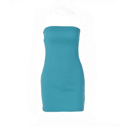 BerryBetty - Sleeveless solid textured zip-up backless tube dress