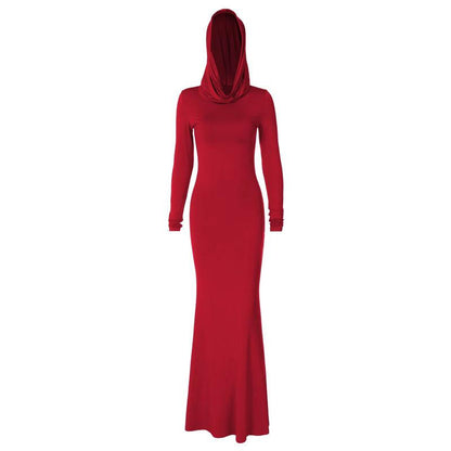 BerryBetty - Hoodie long sleeve ruched solid maxi dress