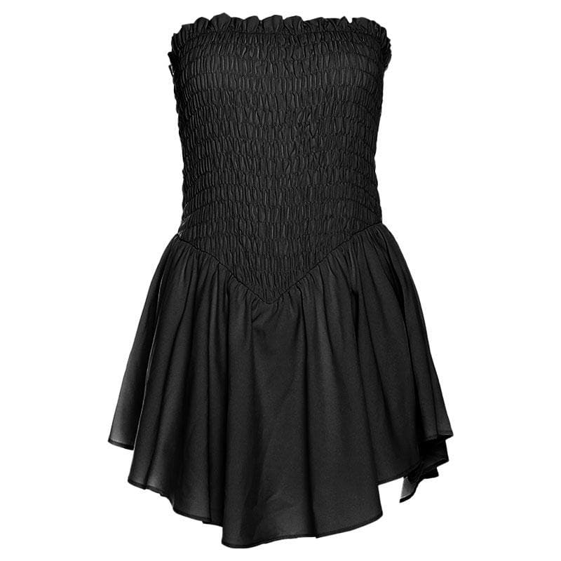 BerryBetty - Smocked ruched solid ruffle backless tube mini dress