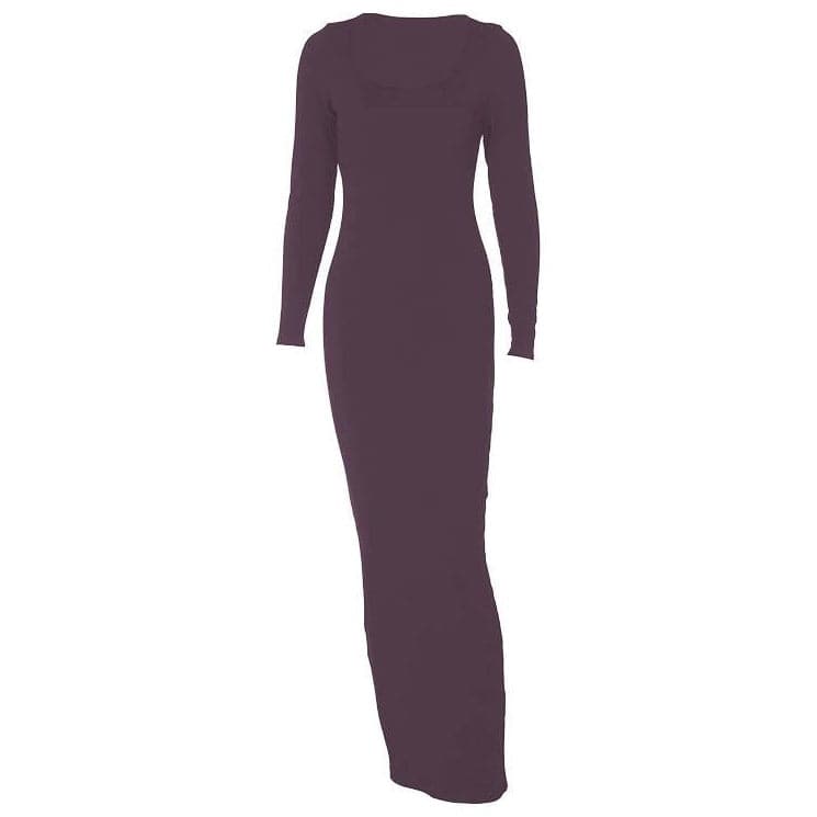 BerryBetty - Long sleeve solid u neck maxi dress