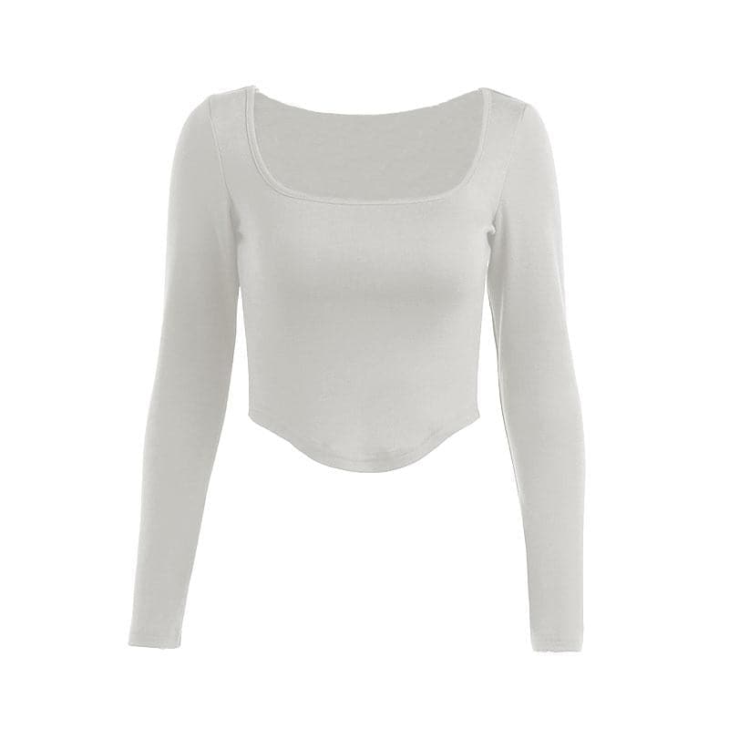 BerryBetty - Long sleeve solid square neck crop top