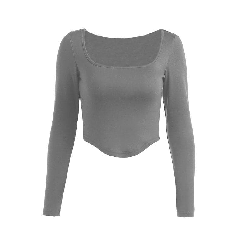 BerryBetty - Long sleeve solid square neck crop top