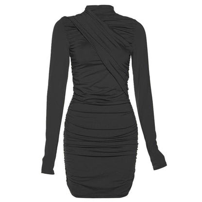 BerryBetty - Ruched long sleeve irregular solid mini dress