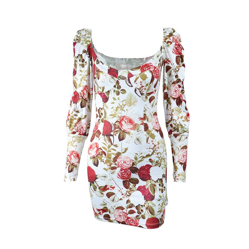 BerryBetty - Square neck long sleeve contrast flowers print mini dress