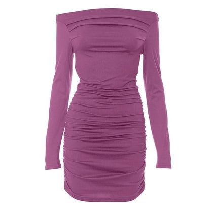 BerryBetty - Off shoulder long sleeve ruched backless solid mini dress