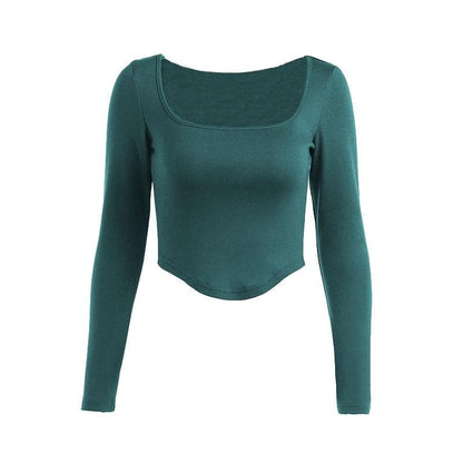 BerryBetty - Long sleeve solid square neck crop top