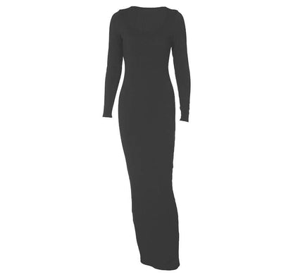 BerryBetty - Long sleeve solid u neck maxi dress