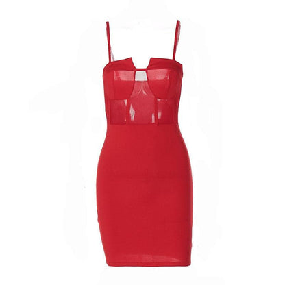 BerryBetty - Solid mesh patchwork backless cami mini dress