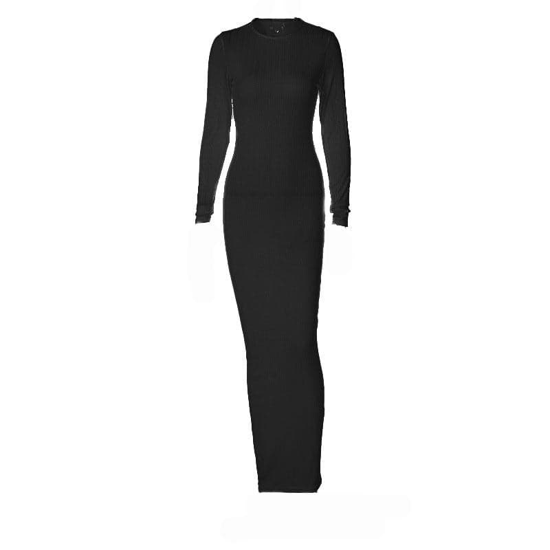 BerryBetty - Long sleeve solid round neck maxi dress