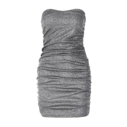 BerryBetty - Textured solid ruched backless tube mini dress