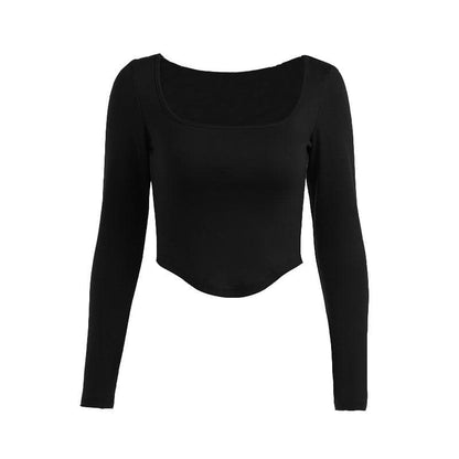 BerryBetty - Long sleeve solid square neck crop top