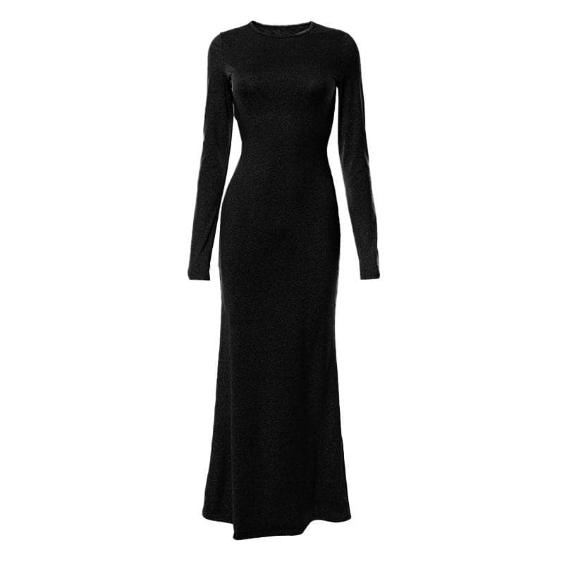 BerryBetty - Solid long sleeve crewneck maxi dress