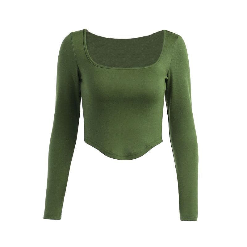 BerryBetty - Long sleeve solid square neck crop top