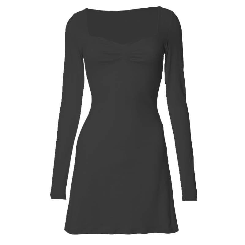 BerryBetty - Square neck solid ruched long sleeve mini dress